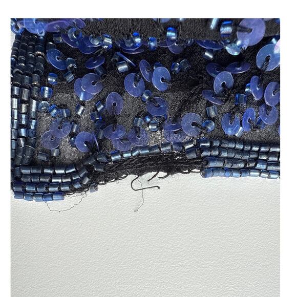 SCALA Long Beaded One-Shouldered Formal Gown in Navy Size Medium/ 6-8 - Picture 8 of 11